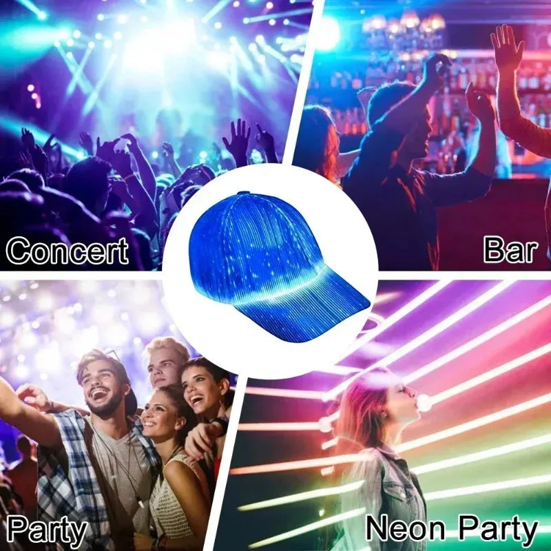 LED Fiber Optic Glow Hat – Rechargeable Light-Up Baseball Cap