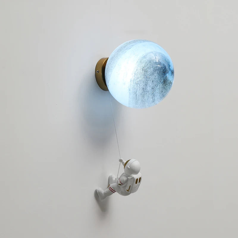 Astronaut Moon LED Wall Lamp - Copper Minimalist Night Light for nursery or kids room decor