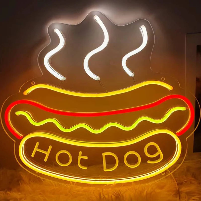 Fries Pizza Neon Wall Light USB close-up product view