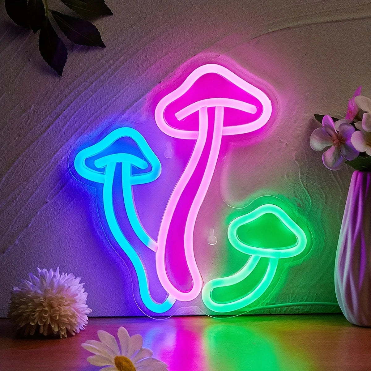 Tricolor Mushroom LED Neon Wall Light – Psychedelic Glow