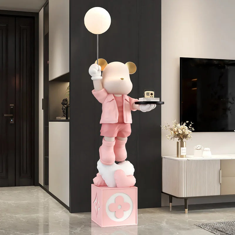 Luminous Bear Vitality Statue – 160cm LED Floor Sculpture with Tray Storage for Living Room