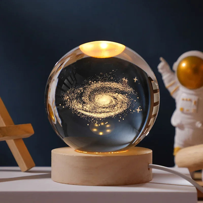 Galaxy Crystal Ball LED Night Light – 3D Moon Planet Lamp for Home Décor & Gifts