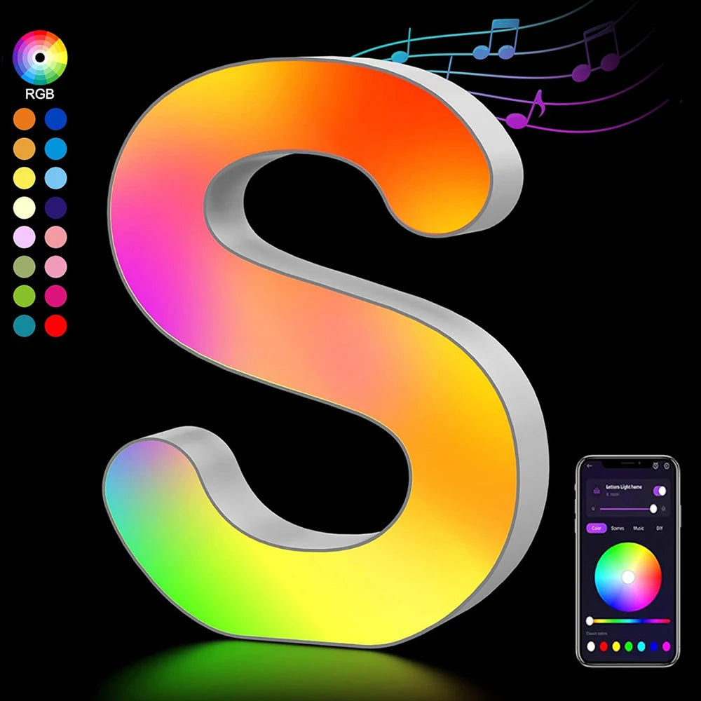 Smart LED Alphabet Letter Lights – App & Voice Controlled RGB Night Light for Bedroom Wall Décor