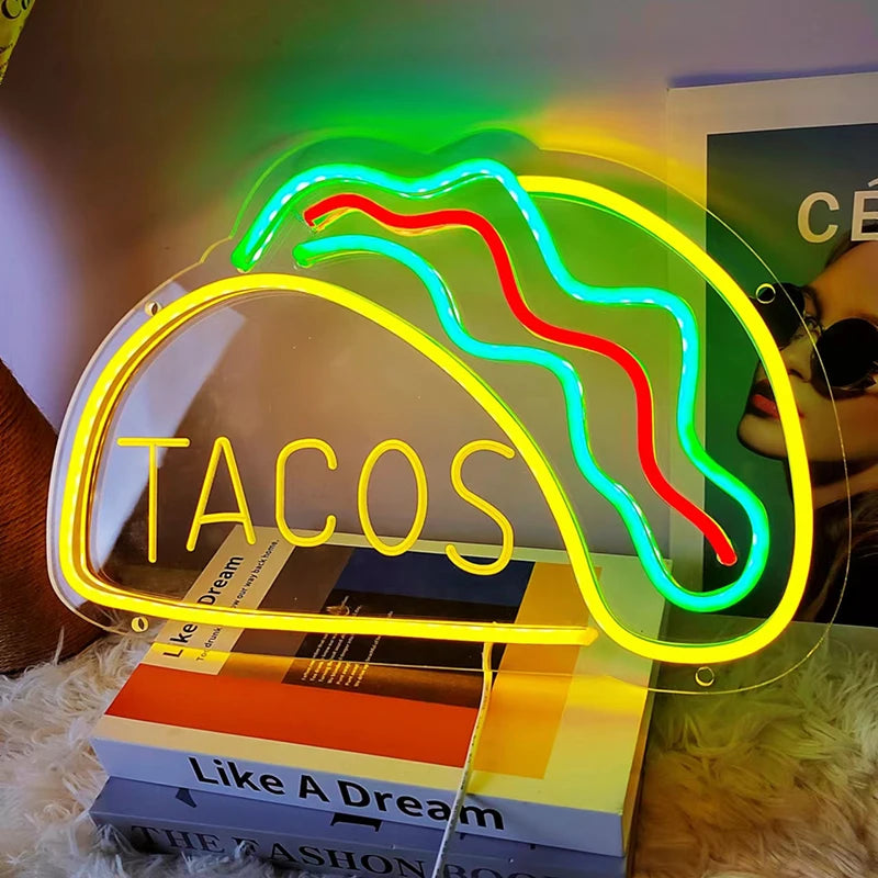 Fries Pizza Neon Wall Light USB shown as soft ambient home lighting