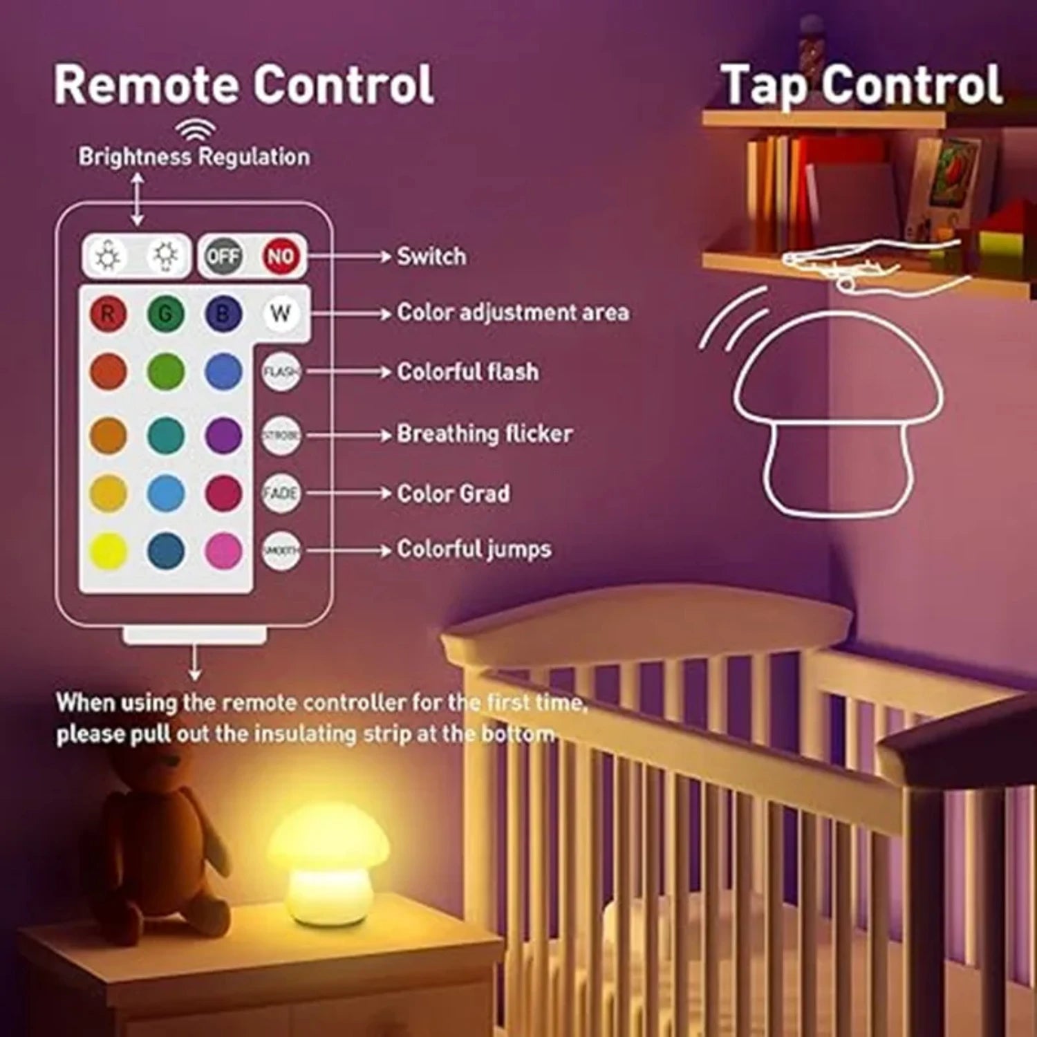 Soft Glow Mushroom Night Light – USB Rechargeable & Tap-Controlled