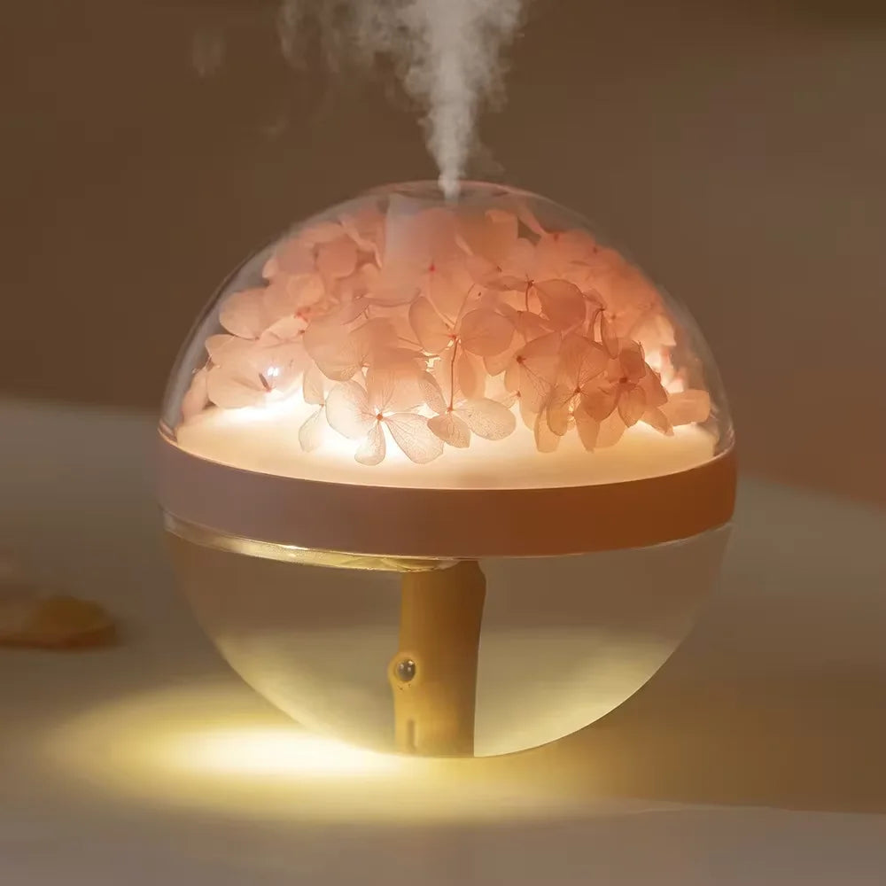 Flower Humidifier Night Light Rechargeable USB for soft bedroom ambience, in Purple, Pink, or Blue