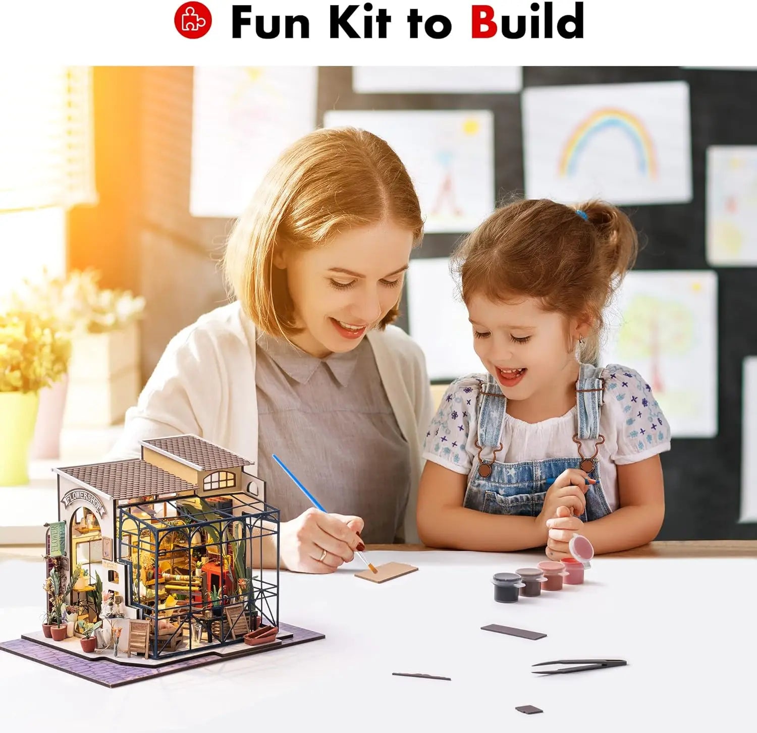 Robotime Mini House DIY Dollhouse Kit – LED-Lit Miniature Craft Set