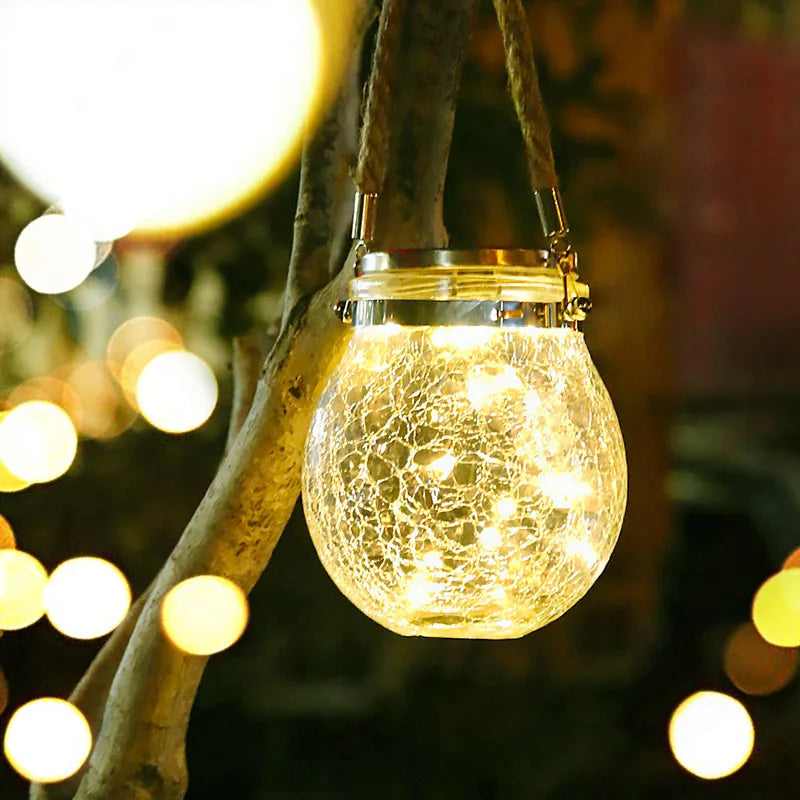 Solar-Powered Cracked Glass Hanging Lantern