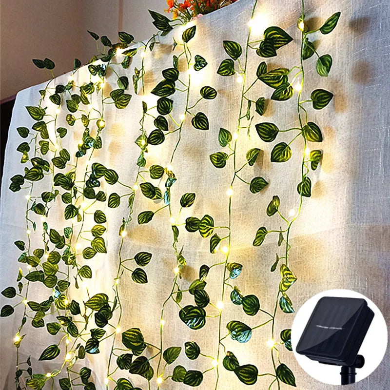 Solar Leaf & Flower LED String Garland – Outdoor Garden Curtain Fairy Lights
