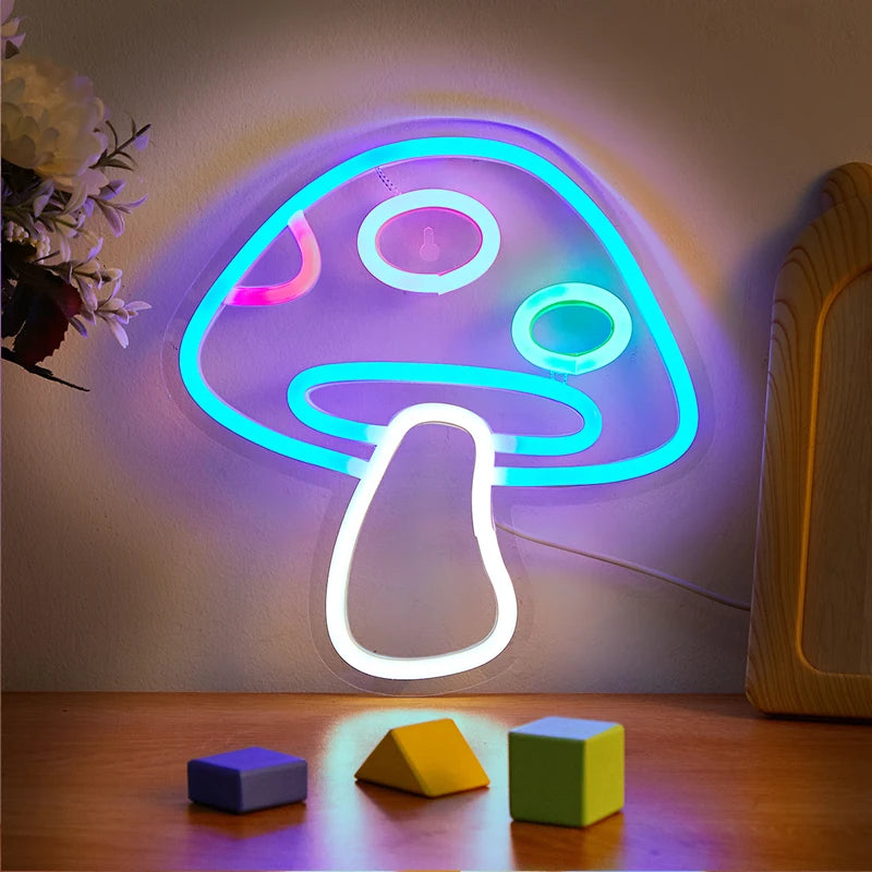 Electric Blue LED Mushroom Neon Wall Light – USB Powered