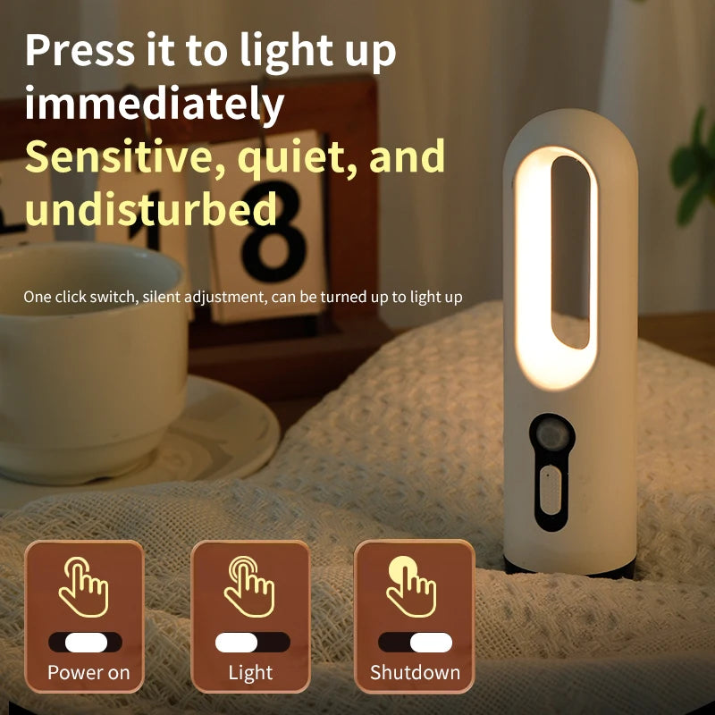 Motion Sensor Multiple Bedside Table Lamp Rechargeable shown as soft ambient home lighting