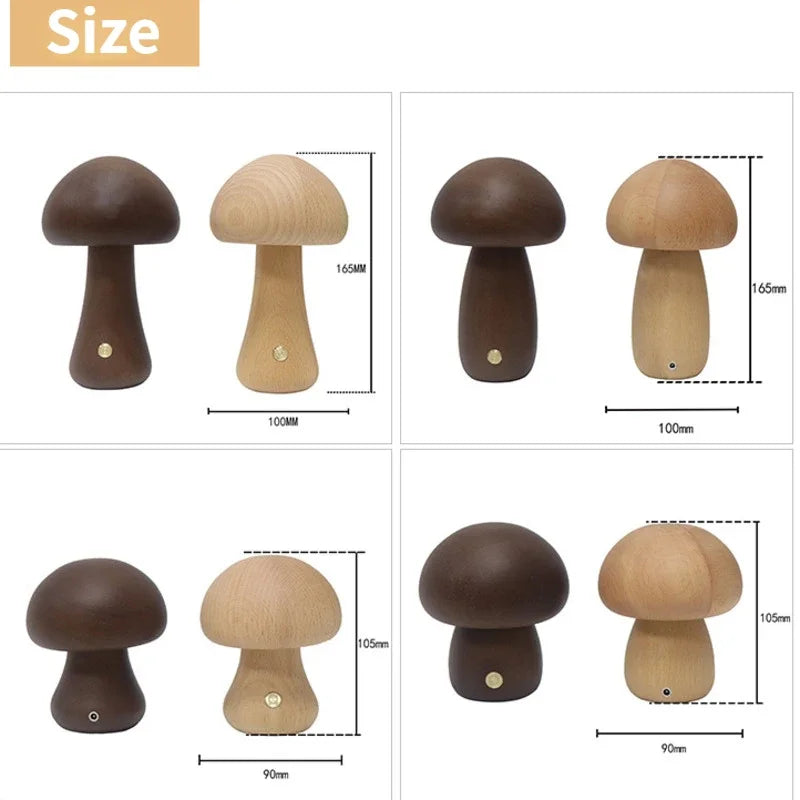 Wooden Mushroom Touch Lamp – Ambient LED Night Light