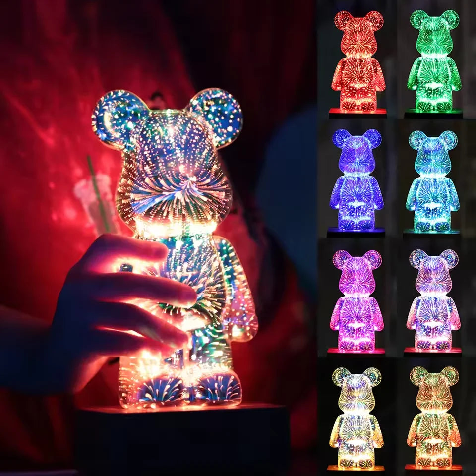 3D Fireworks Glass Bear Light