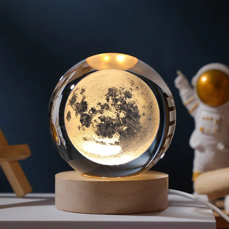 Galaxy Crystal Ball LED Night Light – 3D Moon Planet Lamp for Home Décor & Gifts