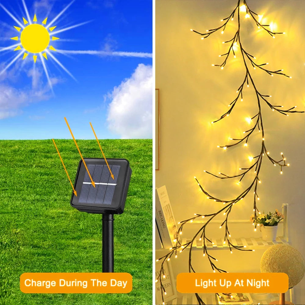 LED Tree Branch Fairy Light – USB & Solar 8-Mode DIY Vine Lamp for Christmas & Garden