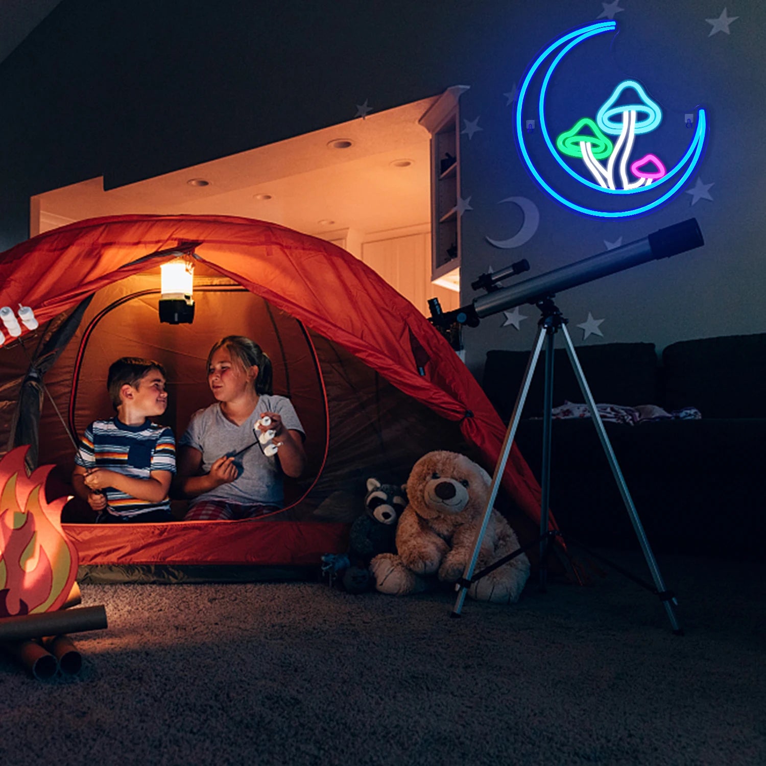 Luminous Moon & Mushroom LED Neon Wall Light – USB Powered
