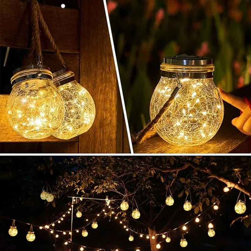 Solar-Powered Cracked Glass Hanging Lantern