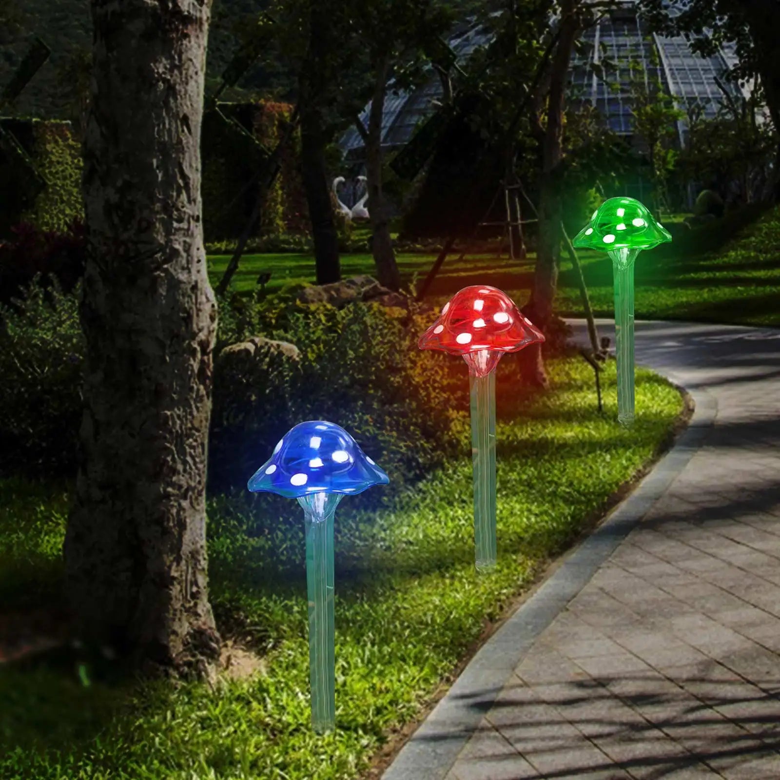 Solar-Powered Mushroom Garden Lights – Set of 3 (Red, Blue, Green)