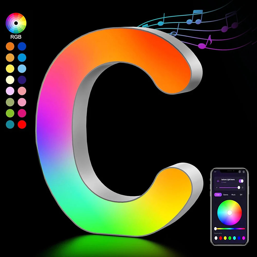 Smart LED Alphabet Letter Lights – App & Voice Controlled RGB Night Light for Bedroom Wall Décor