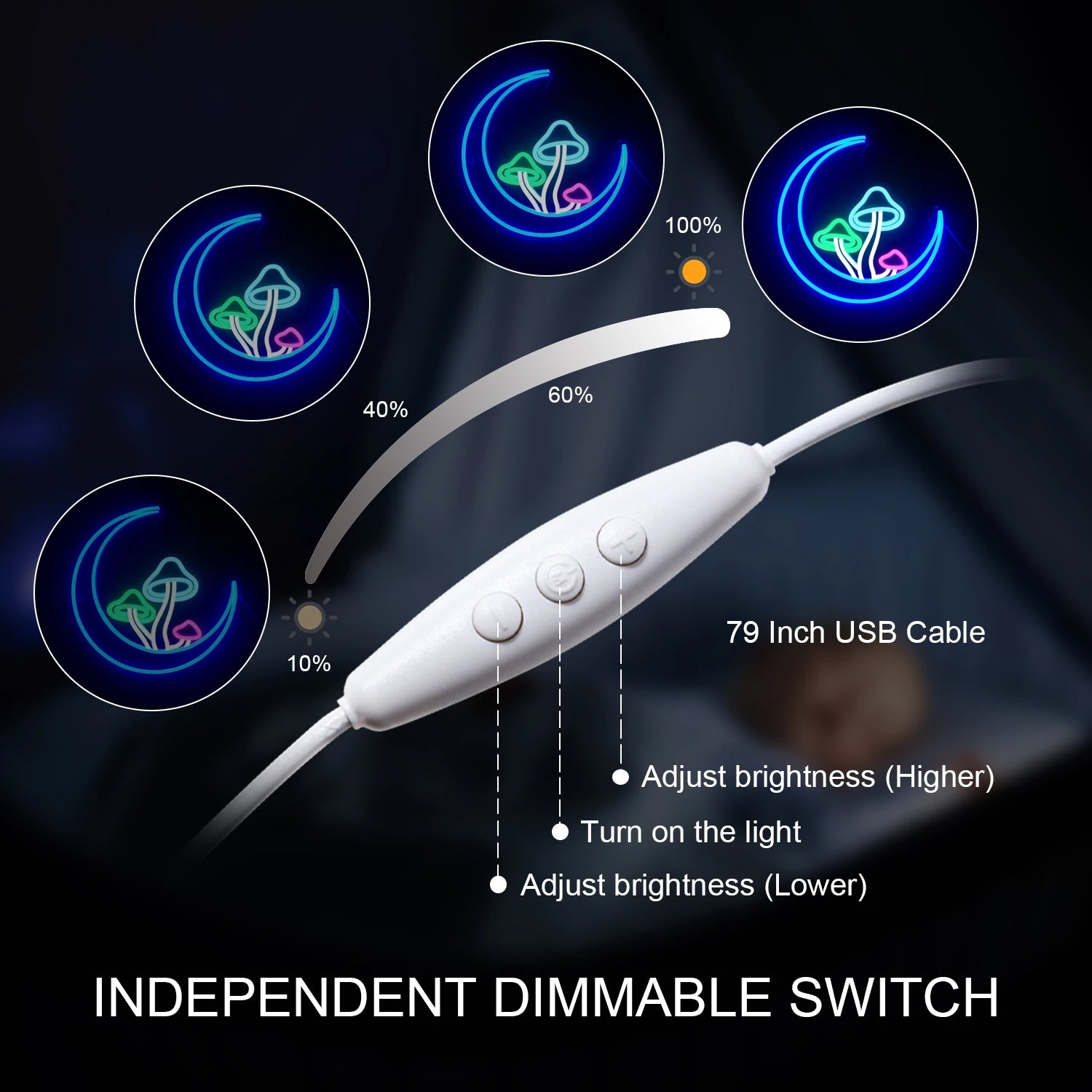 Luminous Moon & Mushroom LED Neon Wall Light – USB Powered