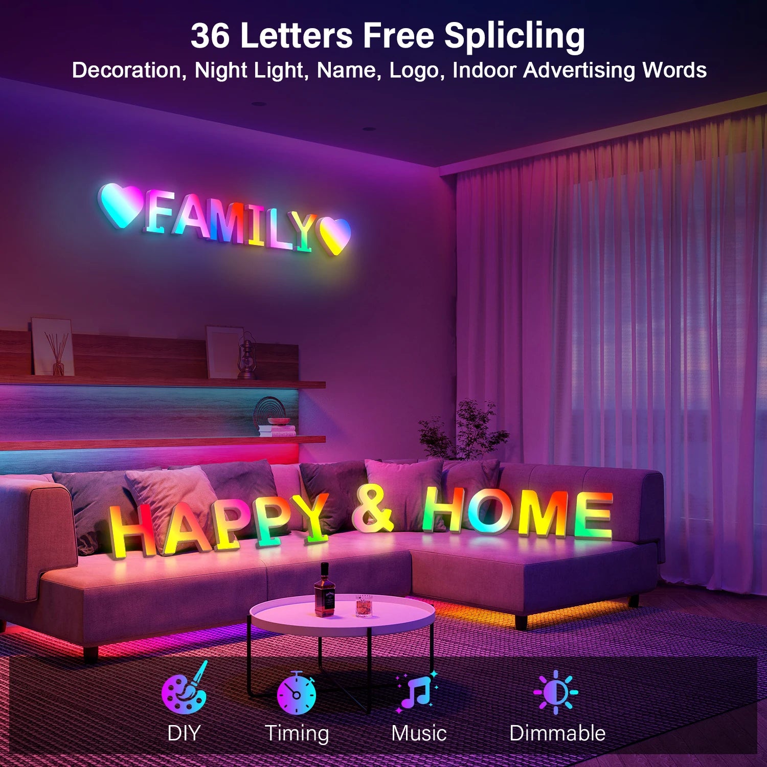 Smart LED Alphabet Letter Lights – App & Voice Controlled RGB Night Light for Bedroom Wall Décor