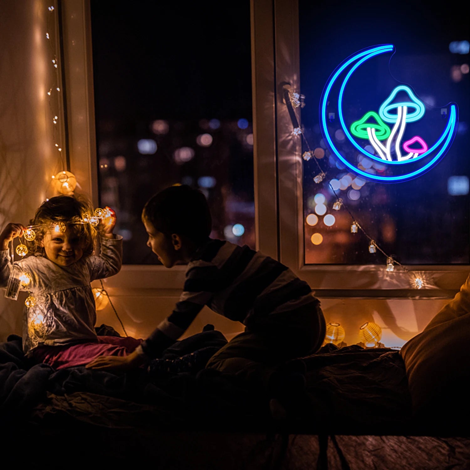 Luminous Moon & Mushroom LED Neon Wall Light – USB Powered