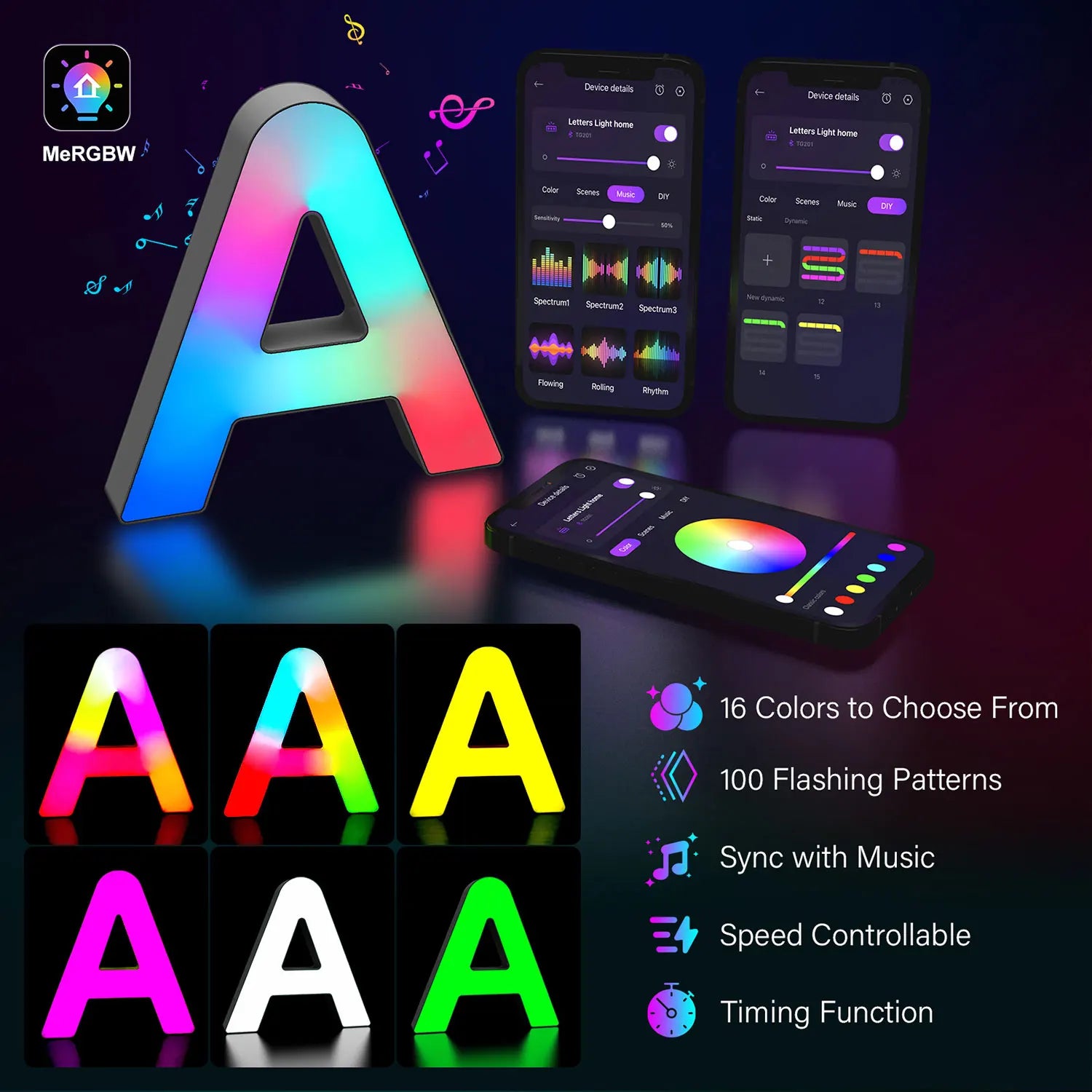 Smart LED Alphabet Letter Lights – App & Voice Controlled RGB Night Light for Bedroom Wall Décor