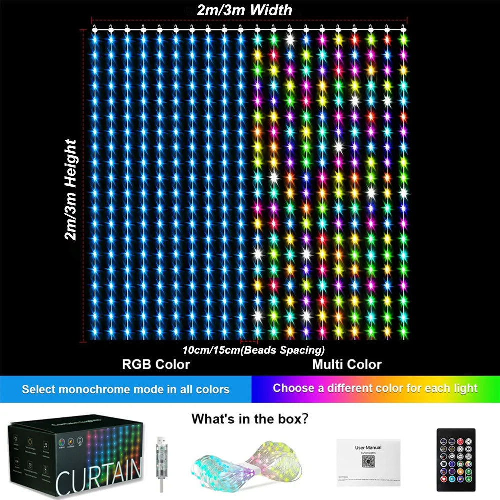 800 Curtain Lights Ambient Light Color-Changing Remote Control lifestyle product view