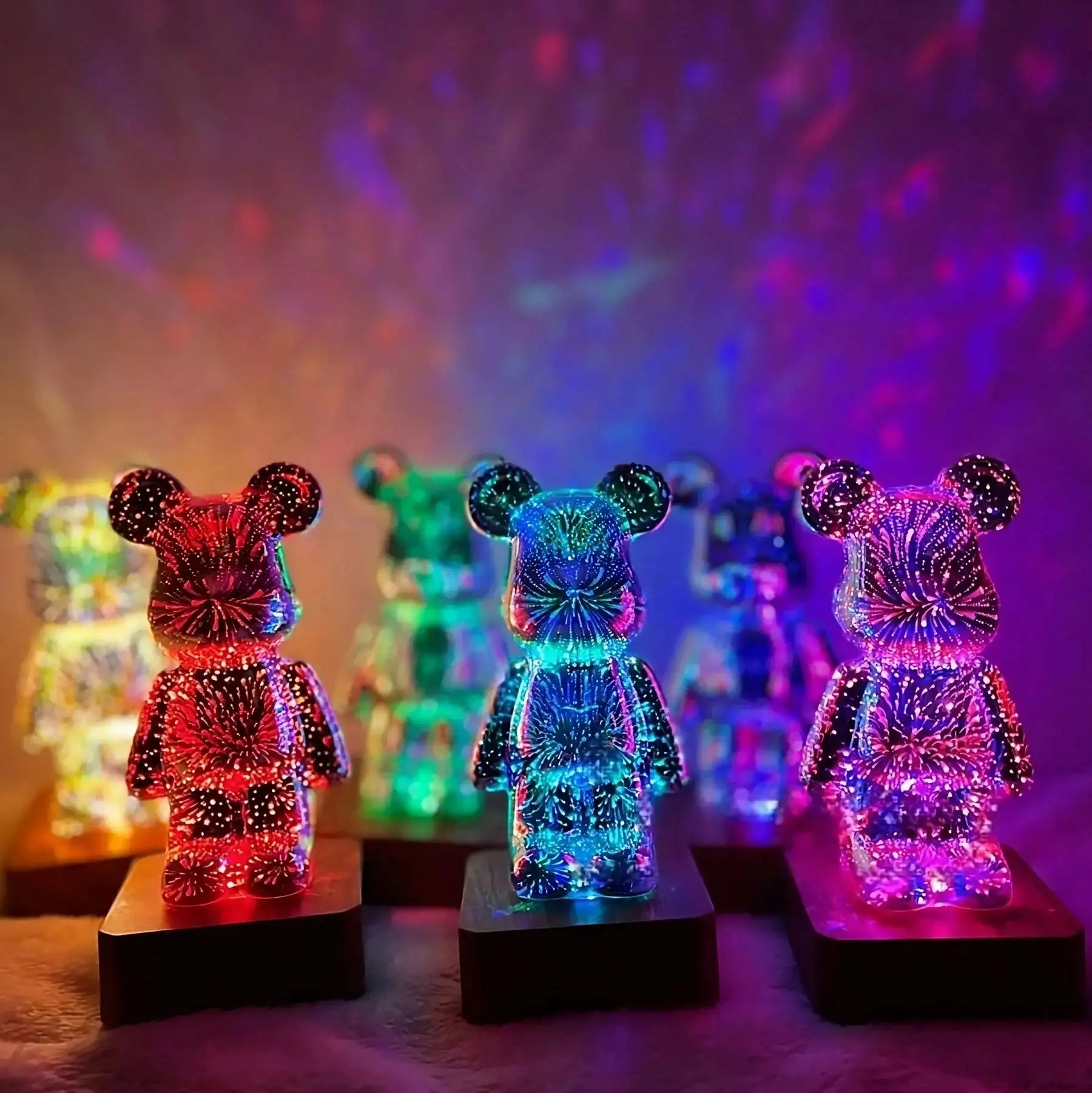 3D Fireworks Glass Bear Light