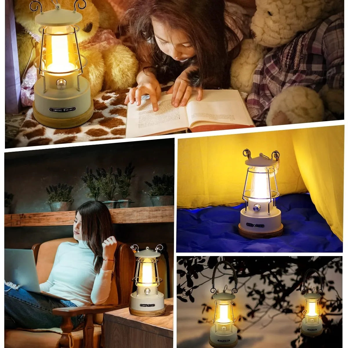 Retro Camping Lantern – Rechargeable Dimmable LED Vintage Battery Lantern (Waterproof)