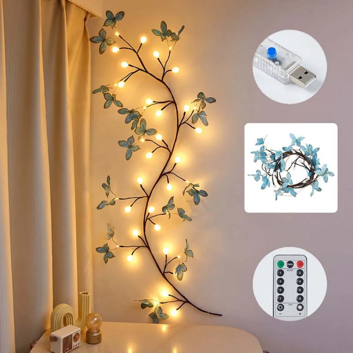 LED Butterfly Tree Vine Lamp with Flexible Shape Vine Strip Lamp for Indoor Wall Decoration and Romantic Atmosphere Lighting