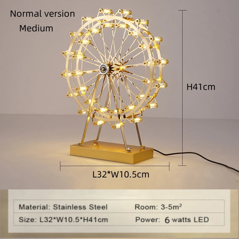 Ferris Wheel LED Table Lamp – Rotating Stainless Steel Desk Light
