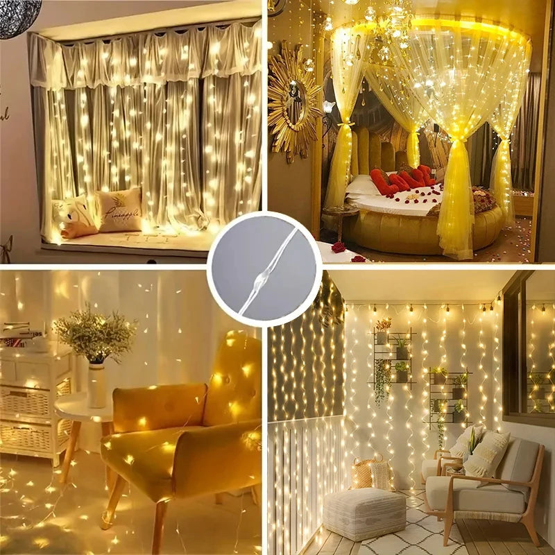 USB-powered curtain string lights