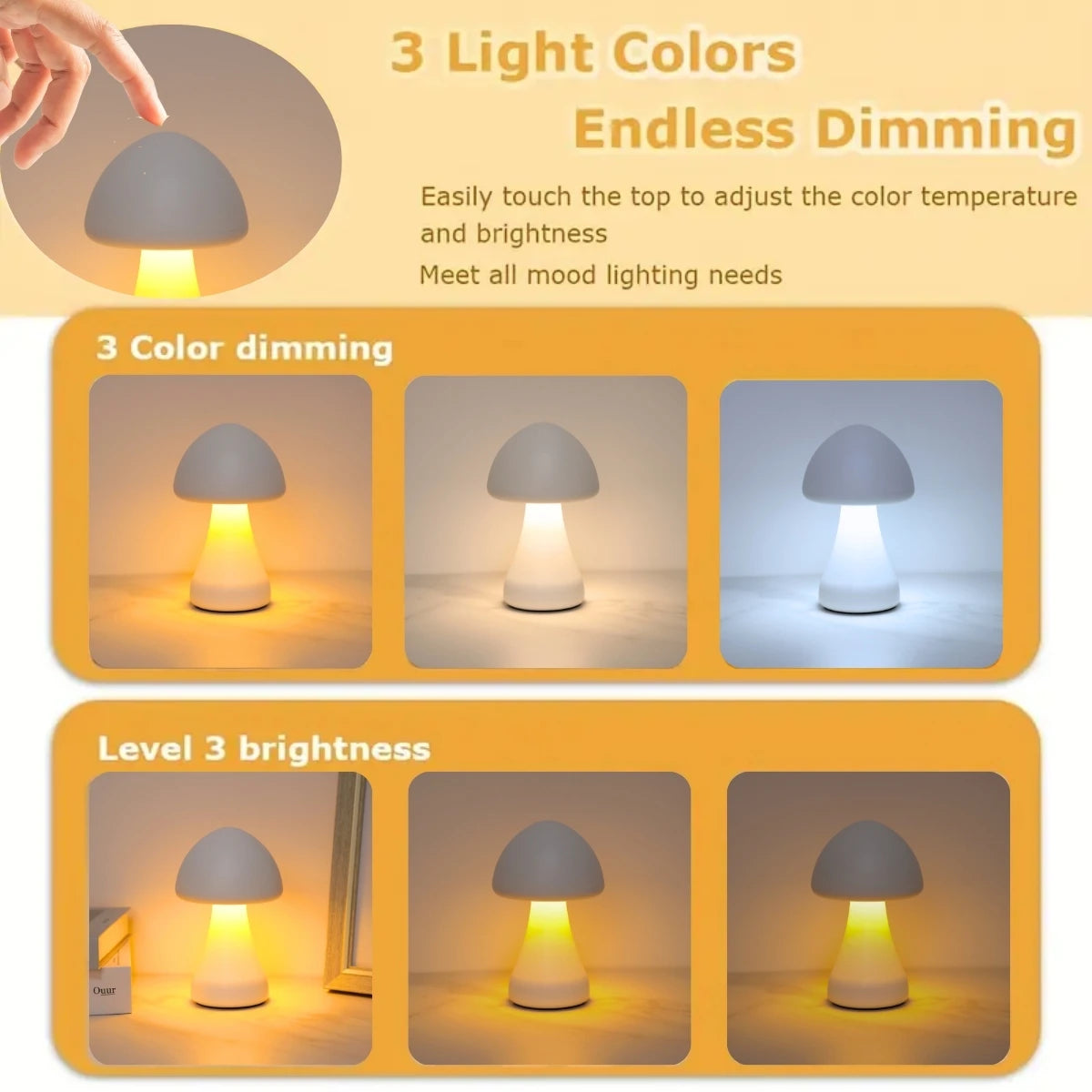 Rechargeable Mushroom Night Light – Touch-Controlled LED Table Lamp