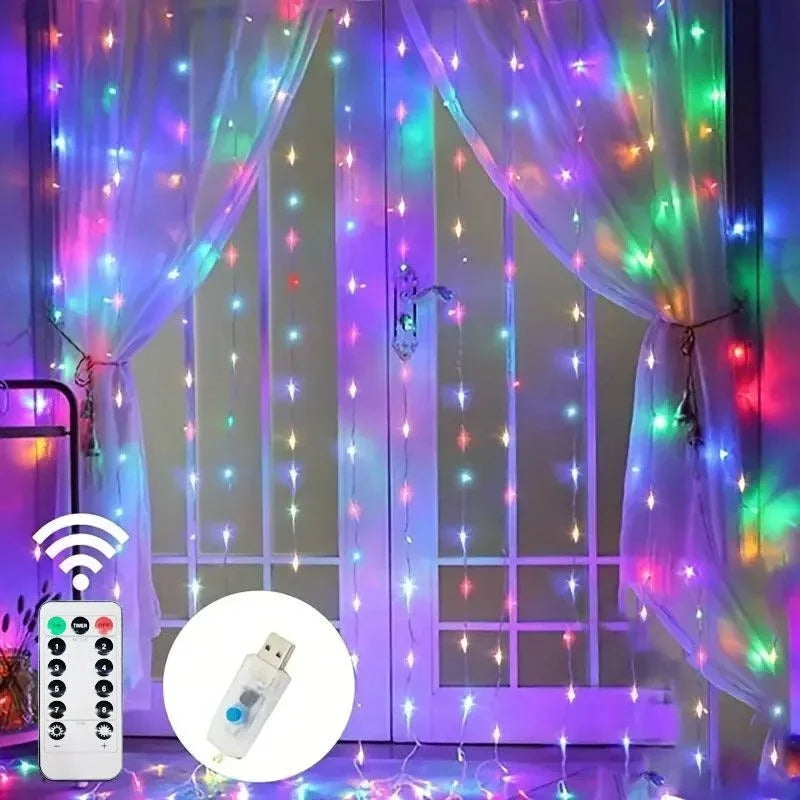 USB-powered curtain string lights