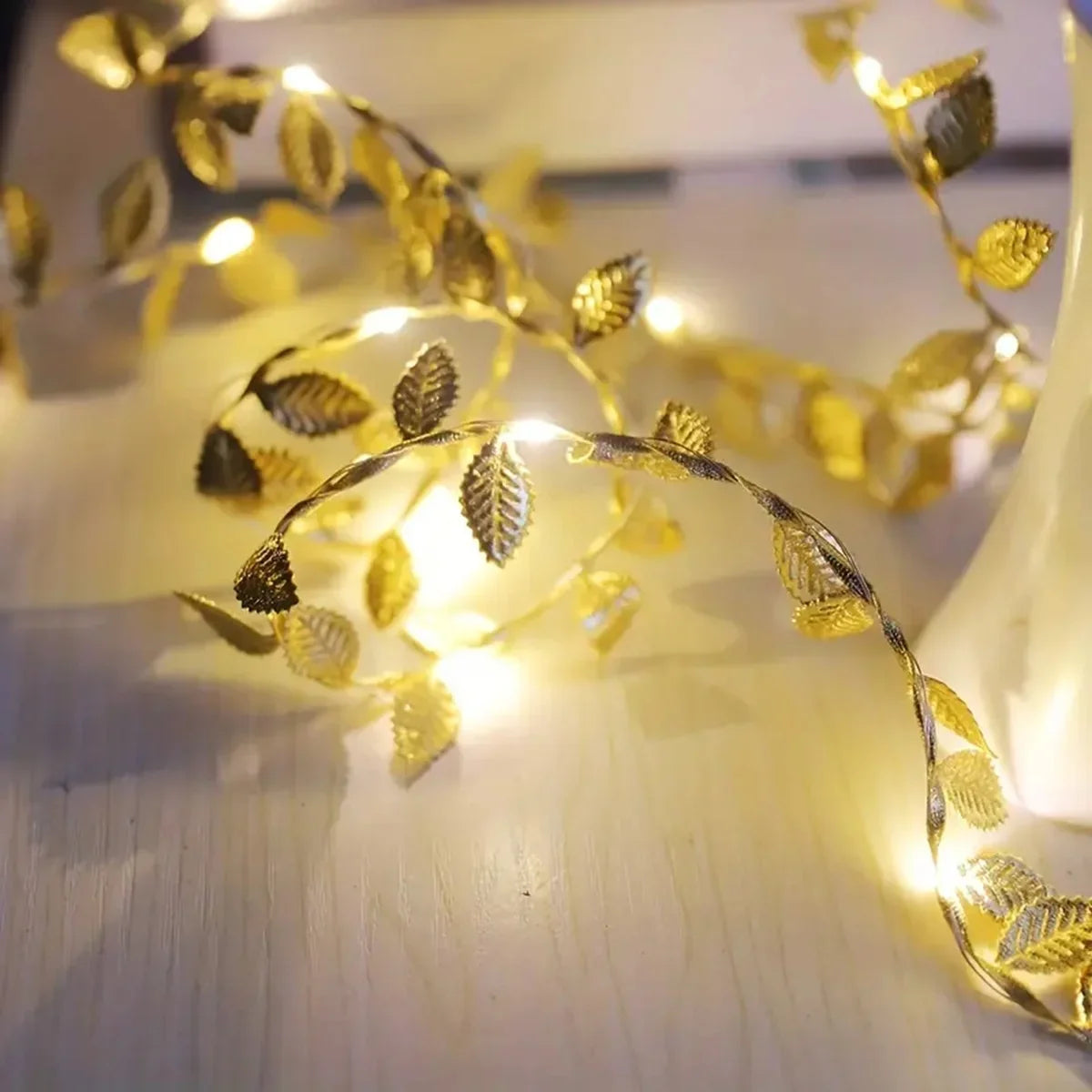 Golden & Silver Leaf Fairy Waterproof Light String