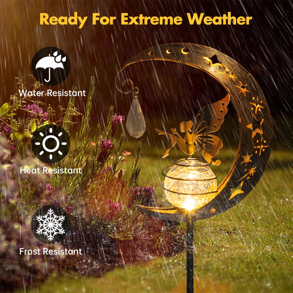 Angel Moon Crackle Glass Solar Garden Stake Light
