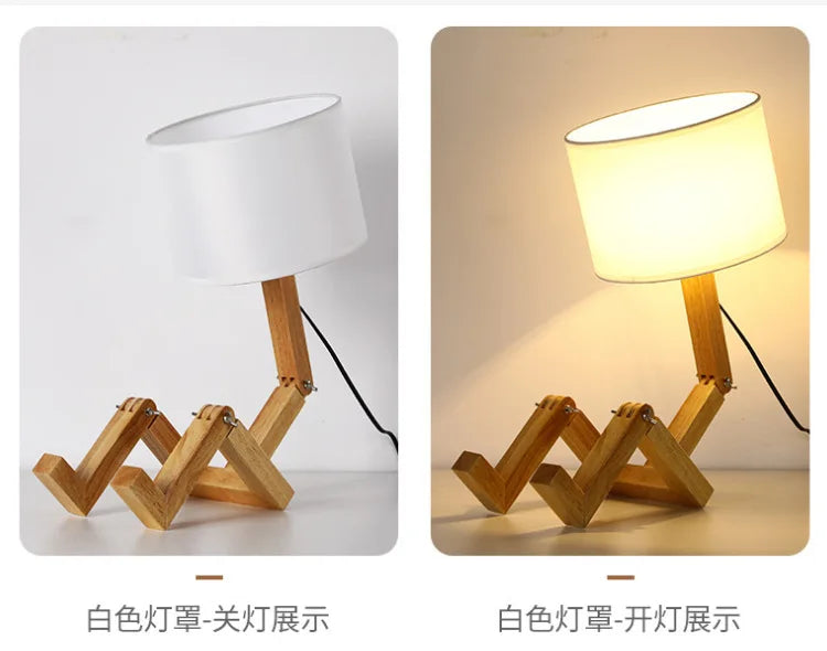 Wooden Robot Desk Desk Lamp USB design detail view