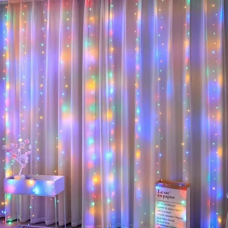 USB-powered curtain string lights