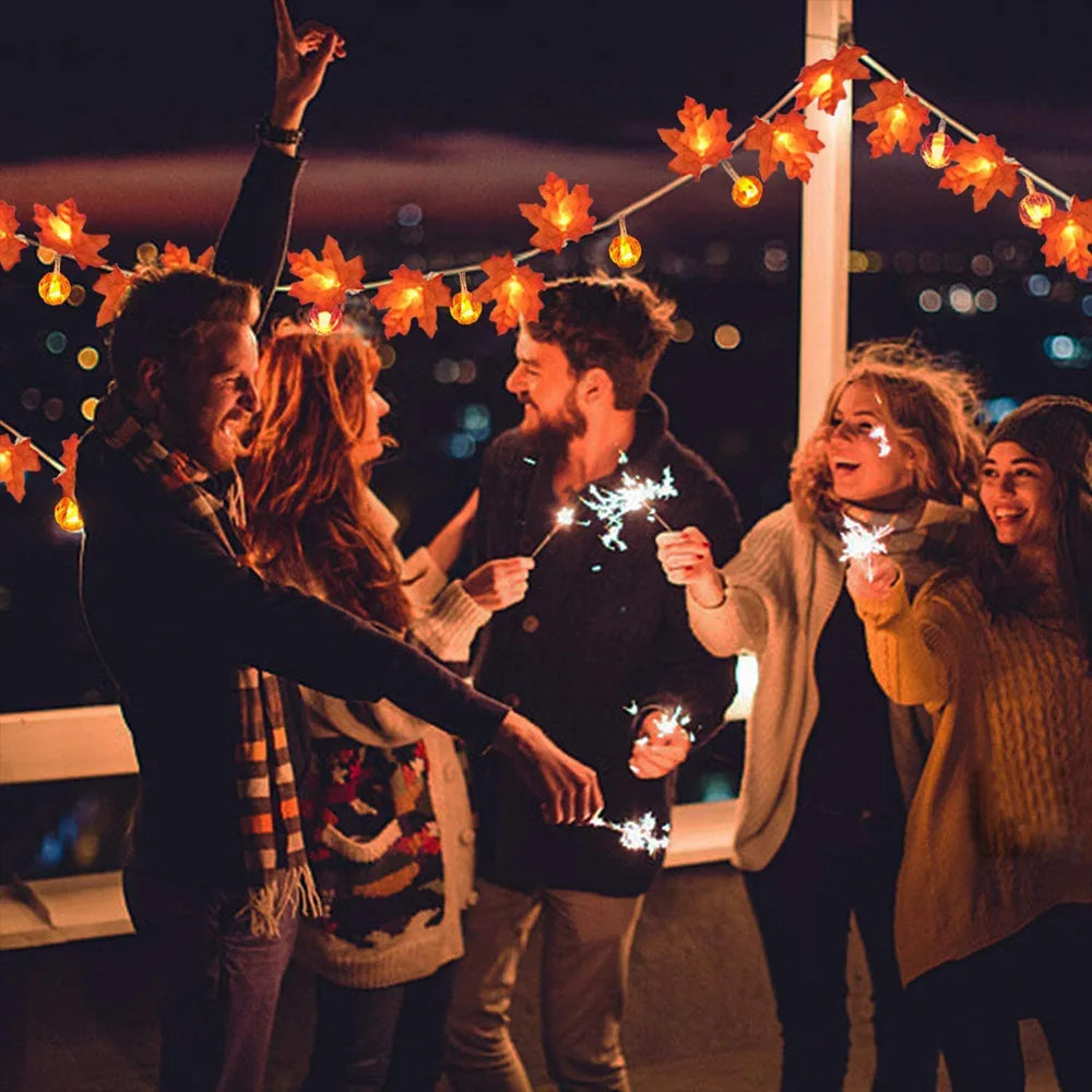 Autumn Pumpkin & Maple Leaf LED Fairy String Lights