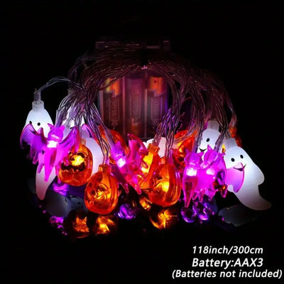 3D Halloween Pumpkin, Bat & Ghost Battery-Operated String Lights