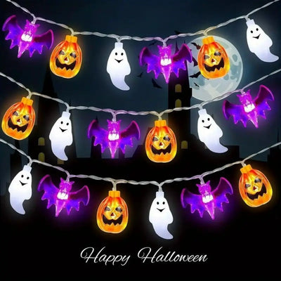 3D Halloween Pumpkin, Bat & Ghost Battery-Operated String Lights