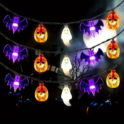 3D Halloween Pumpkin, Bat & Ghost Battery-Operated String Lights