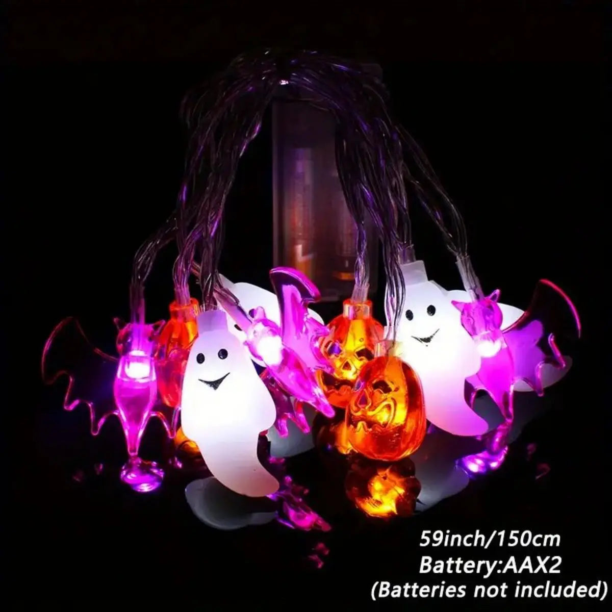 3D Halloween Pumpkin, Bat & Ghost Battery-Operated String Lights