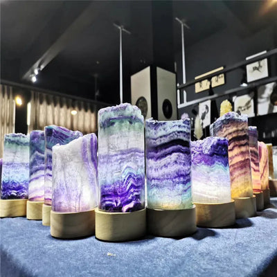 Rainbow Fluorite Crystal Lamp – Natural Gemstone LED Light Jewellery for Home Study Décor