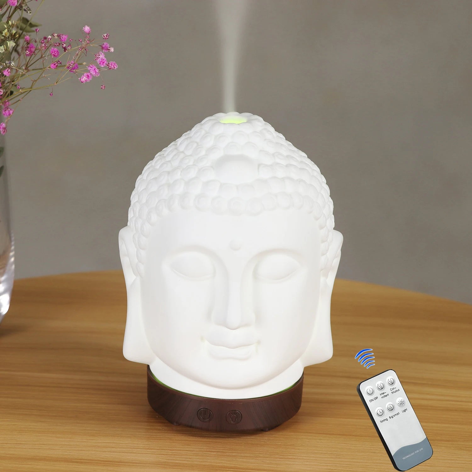 Wood Humidifier Night Light Color-Changing Remote Control close-up product view