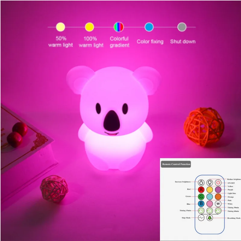 Koala RGB LED Night Light – USB Rechargeable Touch-Sensor Kids Desk Lamp