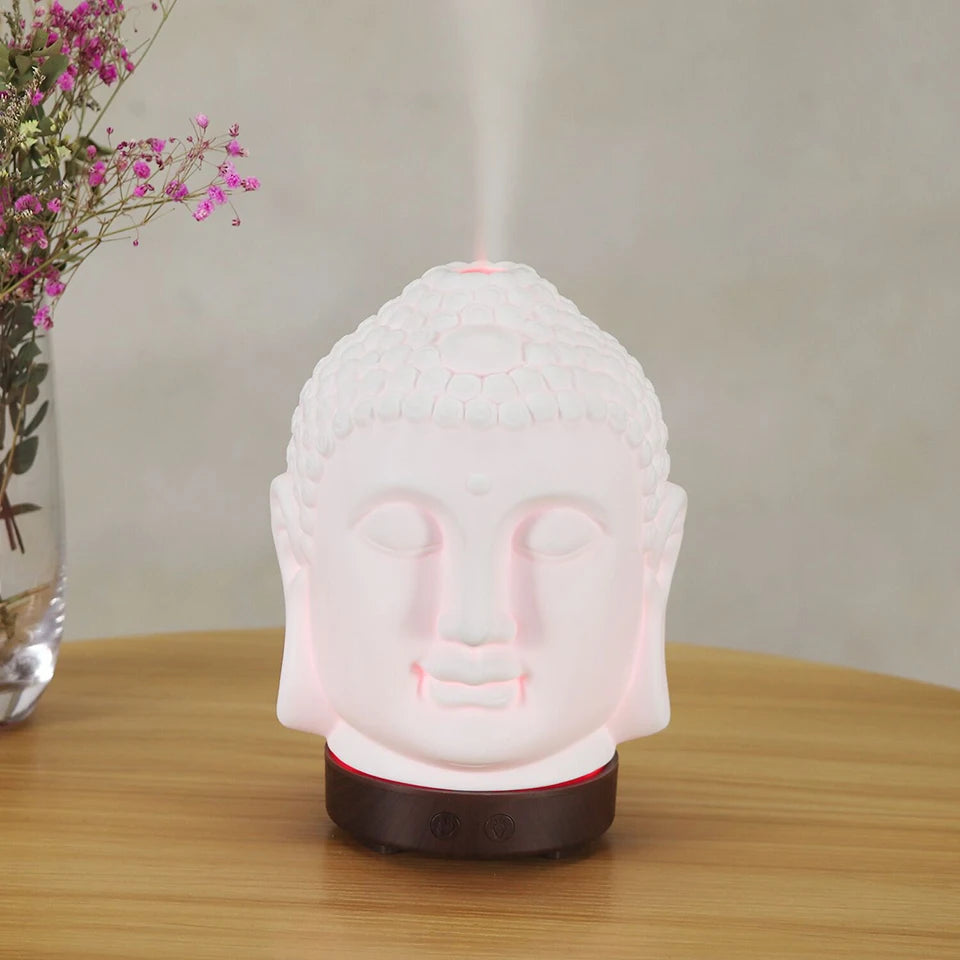 Wood Humidifier Night Light Color-Changing Remote Control shown as soft ambient home lighting