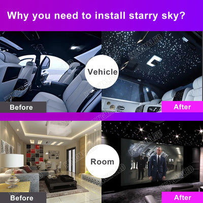 DC12V Starry Sky Fiber Optic Car Ceiling Kit – RGBW App-Controlled Star Roof Light