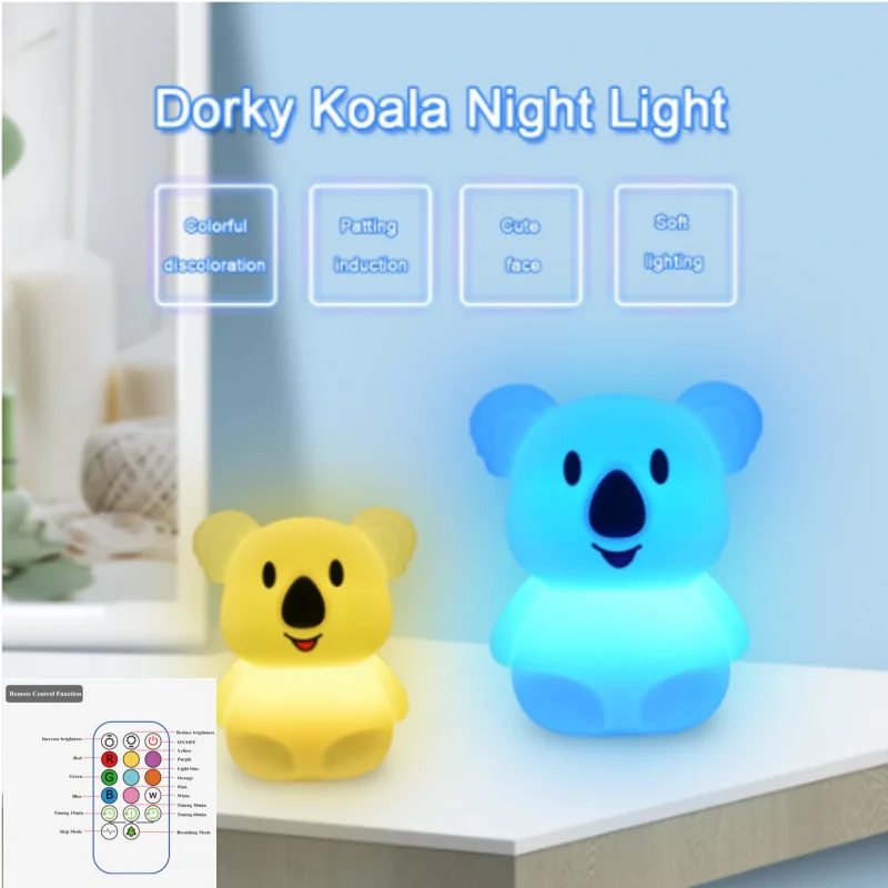 Koala RGB LED Night Light – USB Rechargeable Touch-Sensor Kids Desk Lamp